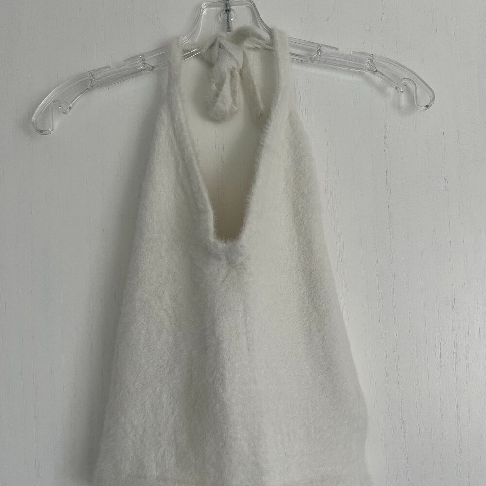 LIKE NEW Gymshark Whitney Eyelash Knit Midi Halter Top - Skylight White Sz Small - Picture 3 of 6